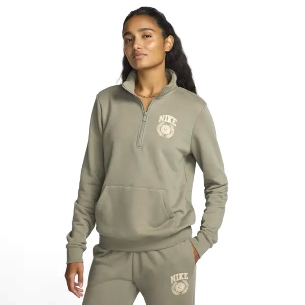 Nike Club Fleece Quarter Half Zip Sweatshirt Light Army/Green L NWT